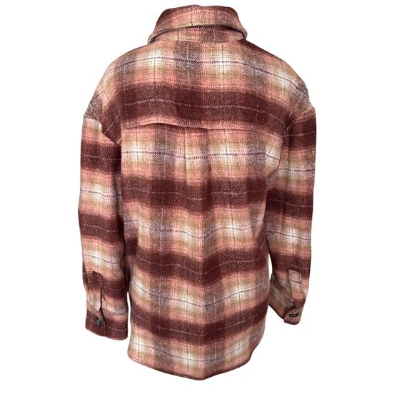 BP. Womens Plaid Button-Up Shacket S Brown/Beige Polyester/Cotton Blend - Picture 4 of 7